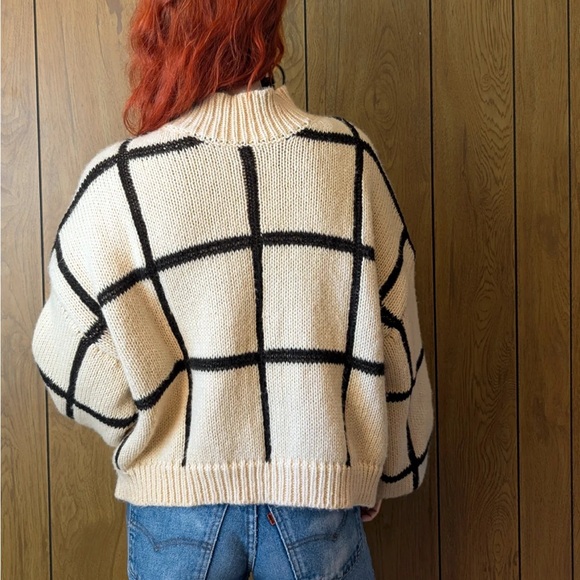 Anthropologie Little Lies Checkmate Mock Neck Chunky Turtleneck Sweater - Picture 2 of 9